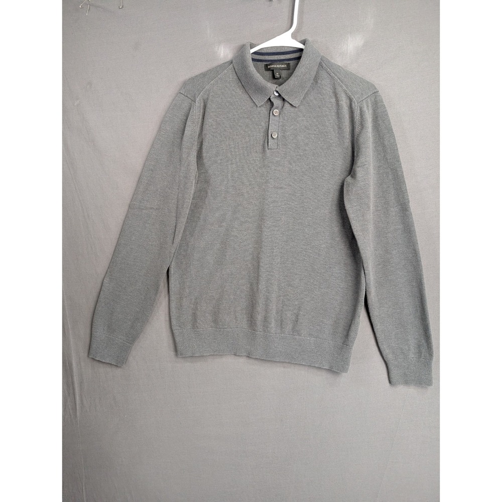 Banana Republic Mens Gray Long Sleeve Cotton Polo Sweater Size M 8519